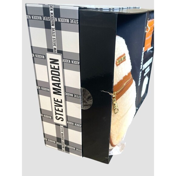 Steve madden Cream / Brown Sherpa Mini Backpack With Card Case Sets Gifting NIB - Picture 5 of 5